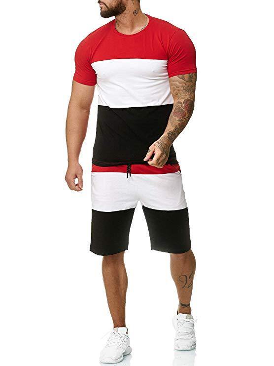 Men's 2 Piece Striped Short Sleeved T Shirt Top and Shorts Set Tracksuit Set for Men S-XXL