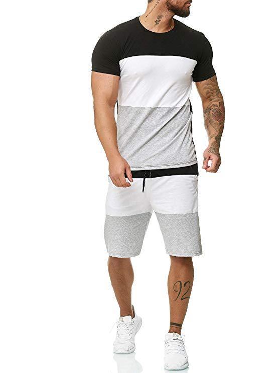 Men's 2 Piece Striped Short Sleeved T Shirt Top and Shorts Set Tracksuit Set for Men S-XXL