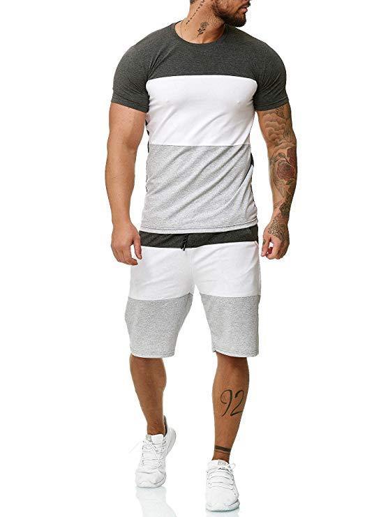 Men's 2 Piece Striped Short Sleeved T Shirt Top and Shorts Set Tracksuit Set for Men S-XXL