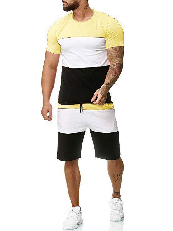 Men's 2 Piece Striped Short Sleeved T Shirt Top and Shorts Set Tracksuit Set for Men S-XXL
