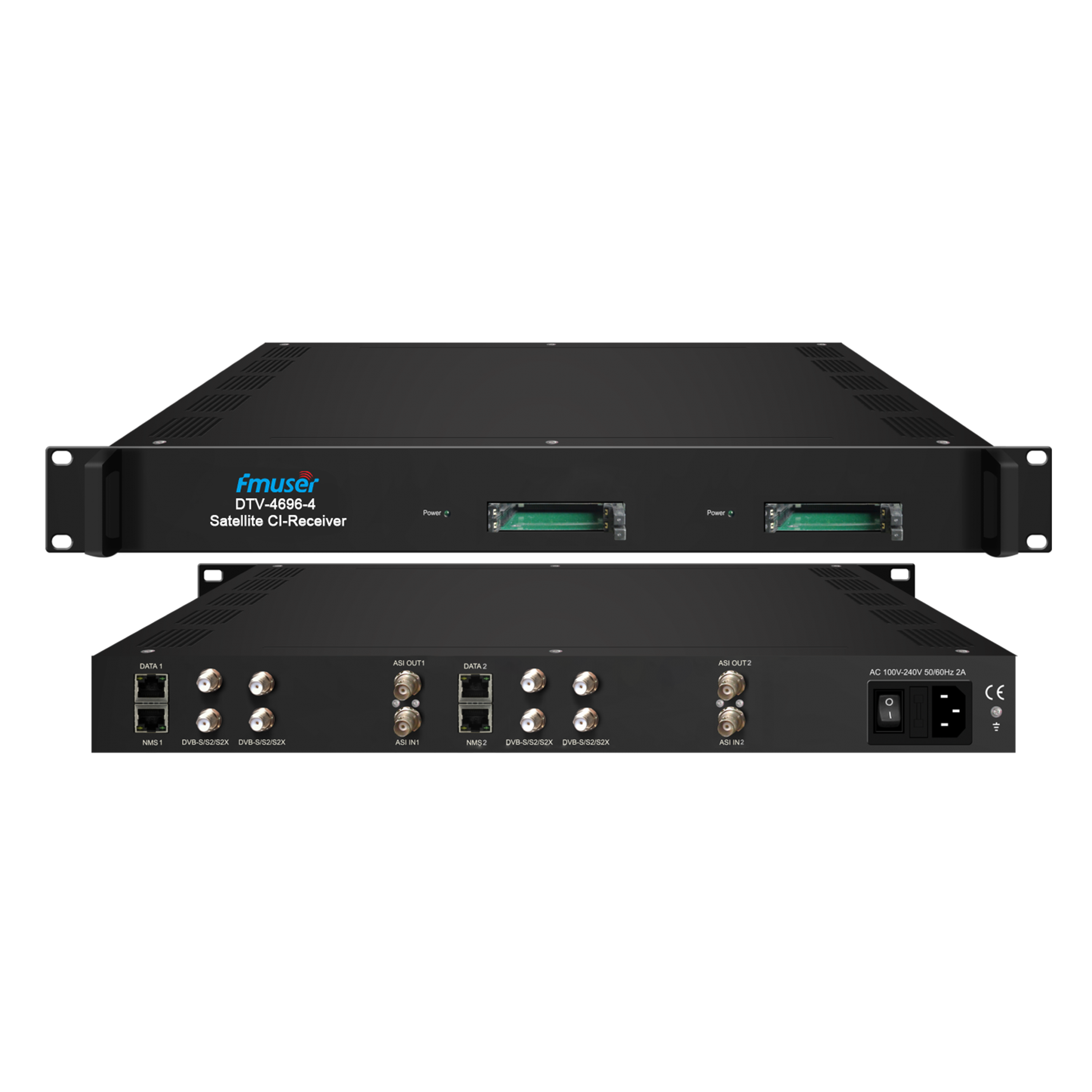 FMUSER DTV-4696 2/4/8 CI Slots and 2/4/8 DVB-C/T/ISDB-T/DVB-S/S2/S2X/ATSC or 1/2 ASI and 16 IP(UDP/RTP) in 1 MPTS and 16 SPTS or 1/2 ASI out Satellite Receiver