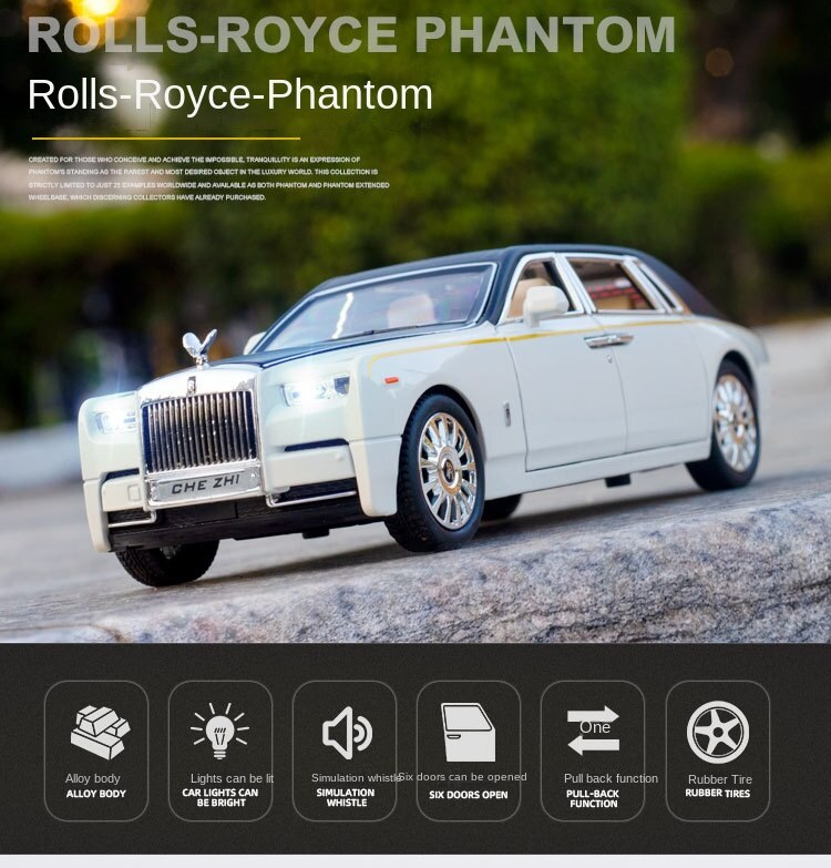 1/24 Rolls-Royce alloy car model phantom back sound and light toy car six open door simulation metal car box