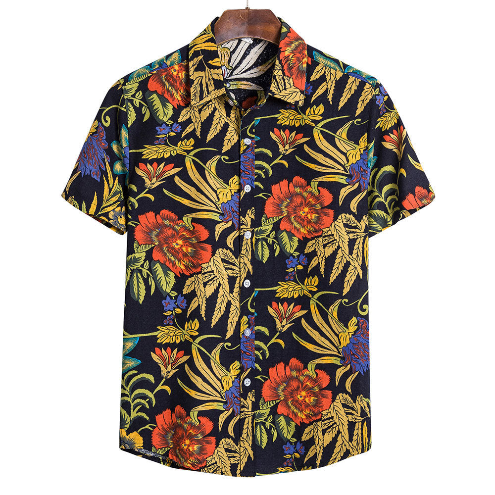 Men's Beach Shirt Hawaiian Short  Sleeved Flower Shirt
