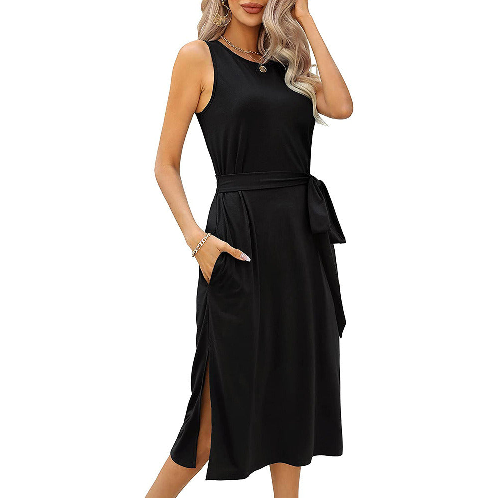 Women's Summer Casual Sleeveless Beach Dress Cocktail Party Belt Maxi Sun Dresses