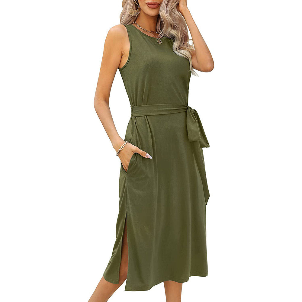 Women's Summer Casual Sleeveless Beach Dress Cocktail Party Belt Maxi Sun Dresses