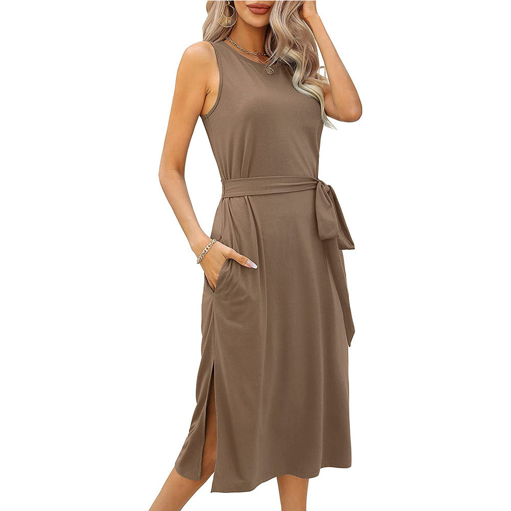 Women's Summer Casual Sleeveless Beach Dress Cocktail Party Belt Maxi Sun Dresses