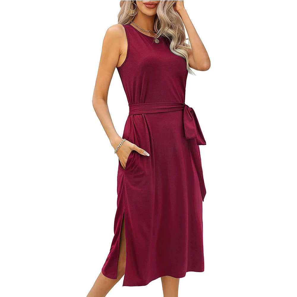 Women's Summer Casual Sleeveless Beach Dress Cocktail Party Belt Maxi Sun Dresses