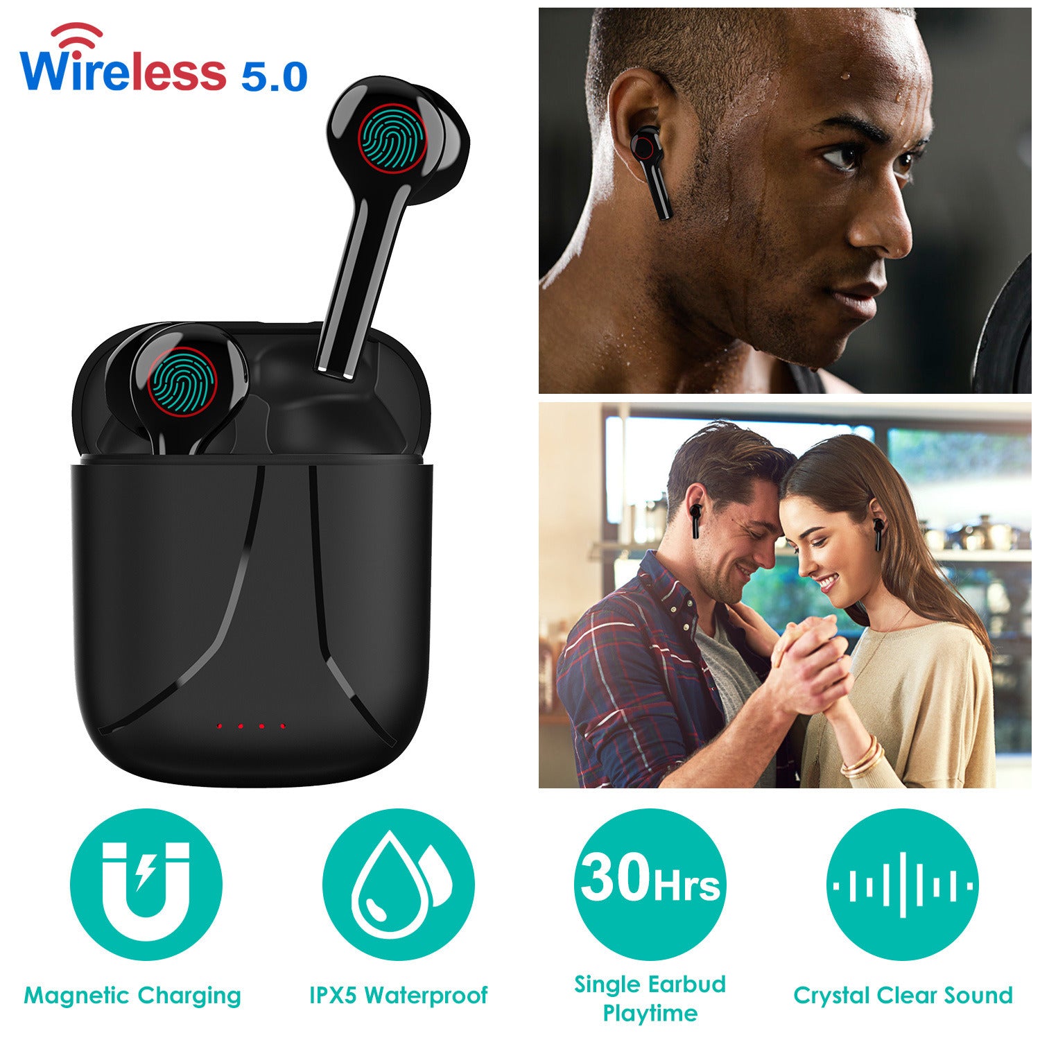 IPX5 Waterproof Wireless 5.0 TWS Earbuds Wireless Headsets w/ Mic