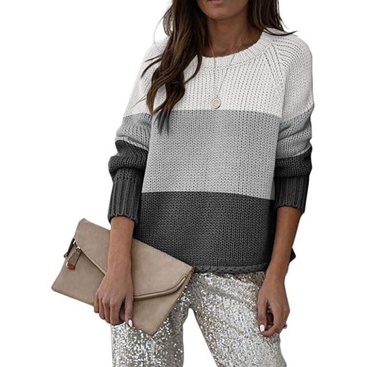 Crewneck Color Block Pullover Knit Sweater Tops