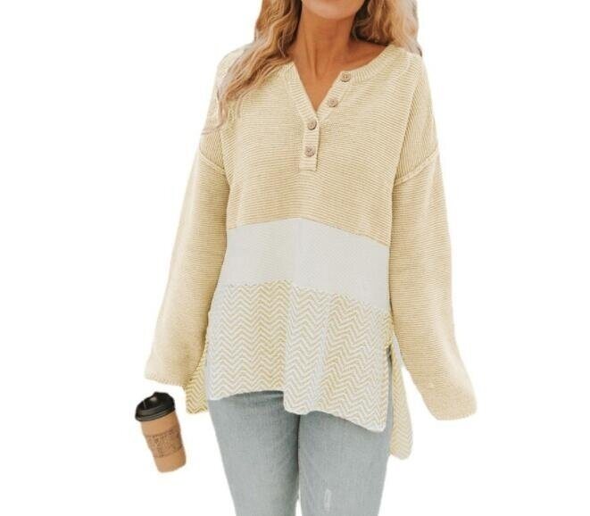 Buttons V Neck Sweater Pullover