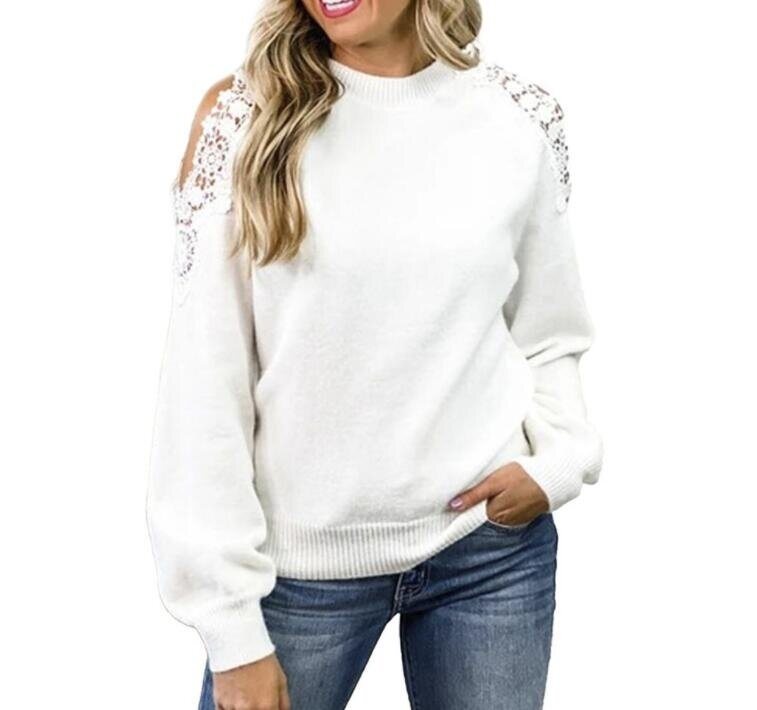 Lantern Sleeve Lace Off-the-shoulder Sweater