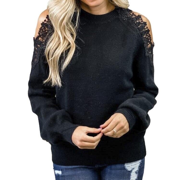 Lantern Sleeve Lace Off-the-shoulder Sweater