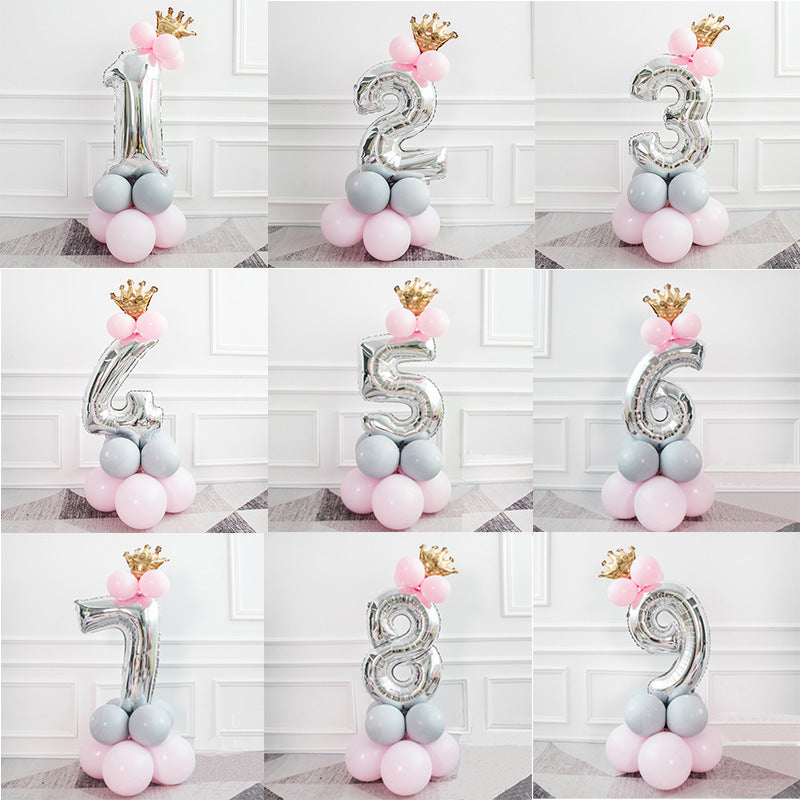 Happy Birthday Number Foil Balloons Baby Girl First Party Decoration Kids Latex Macaron Supplies