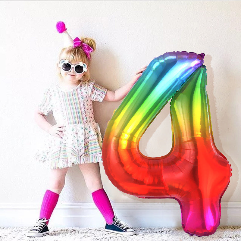 40inch New Rainbow Number Foil Balloons Happy Birthday Wedding Party Decoration Adult Colorful Unicorn Globos Kids Gift