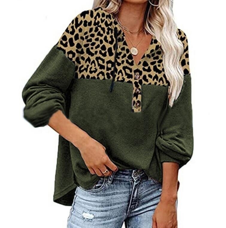 Leopard Print Loose Long Sleeved Hooded Sweater