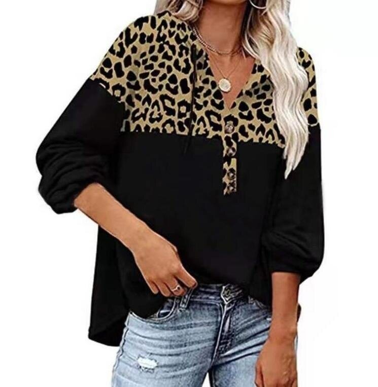 Leopard Print Loose Long Sleeved Hooded Sweater