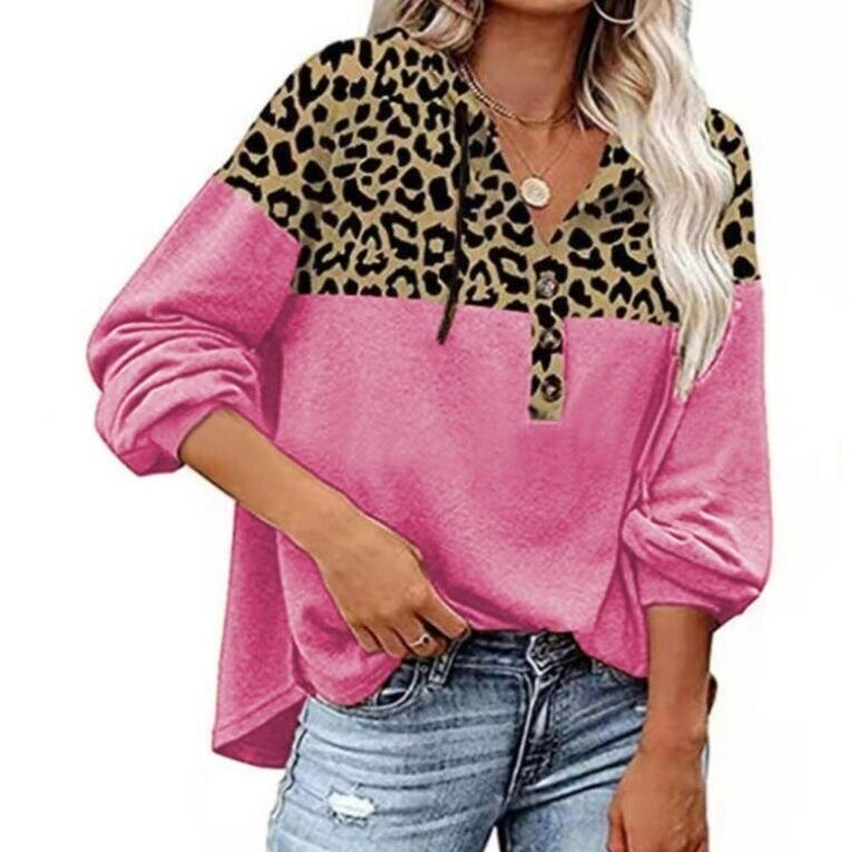 Leopard Print Loose Long Sleeved Hooded Sweater