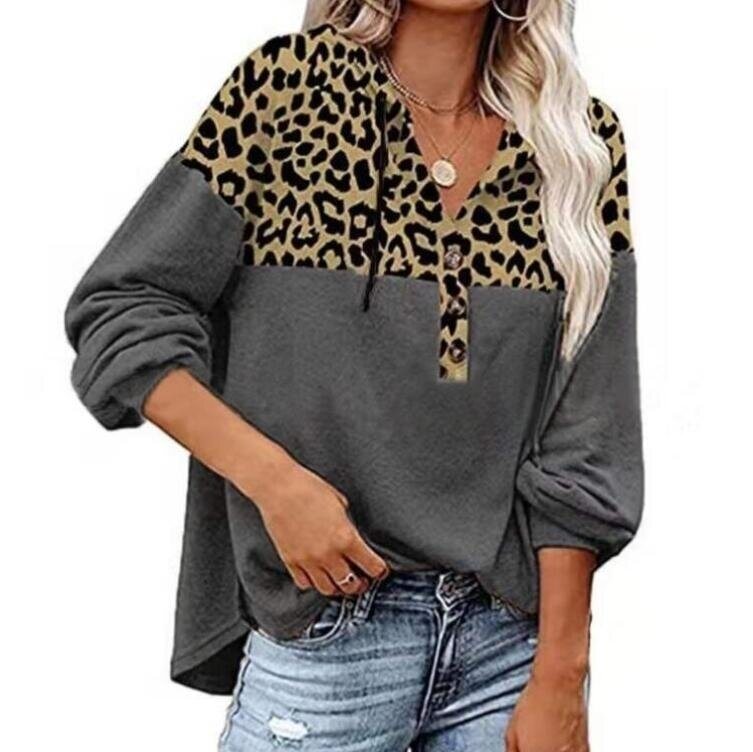 Leopard Print Loose Long Sleeved Hooded Sweater