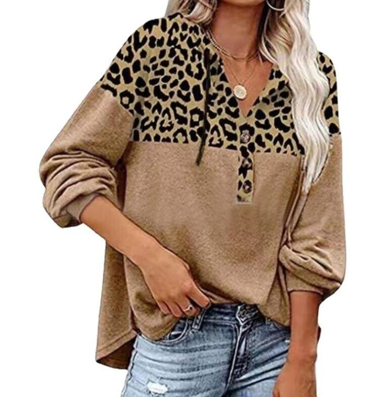 Leopard Print Loose Long Sleeved Hooded Sweater