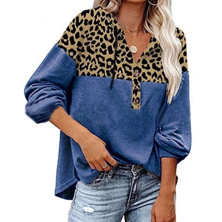 Leopard Print Loose Long Sleeved Hooded Sweater