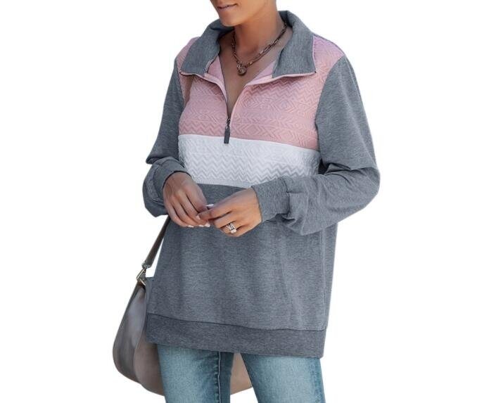 Half-zip Block Pullover Loose Lightweight Sweatshirts