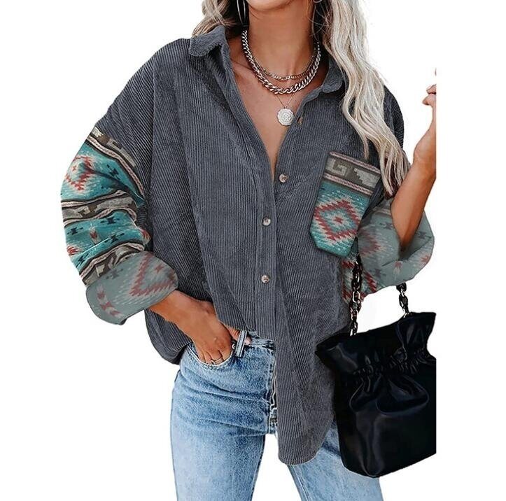 Corduroy Button Down Shirts Oversized Jackets Tops