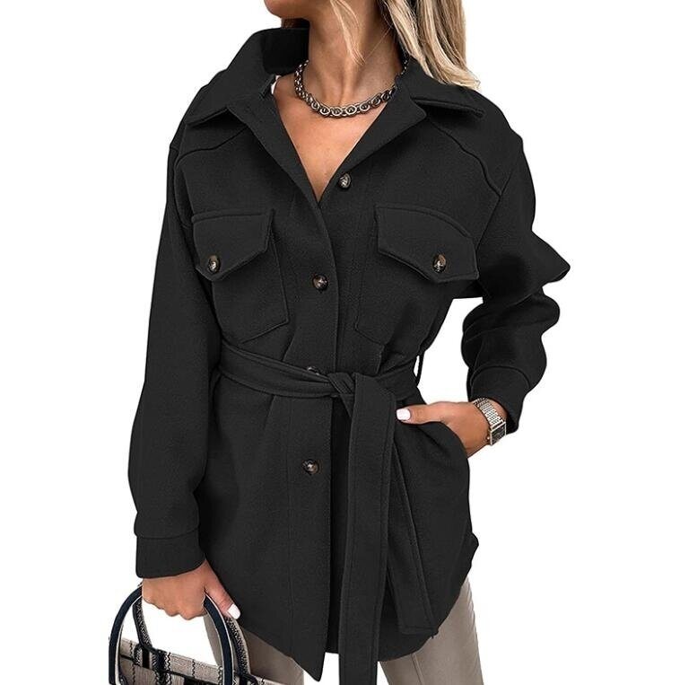 Lapel Loose Wool Coat with Belt Outwear