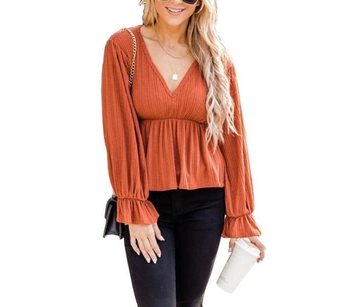 V-neck Flared Sleeve Sweater