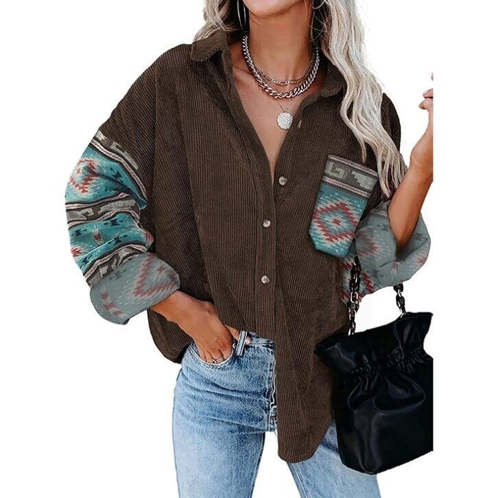 Corduroy Button Down Shirts Oversized Jackets Tops