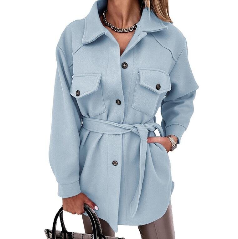 Lapel Loose Wool Coat with Belt Outwear