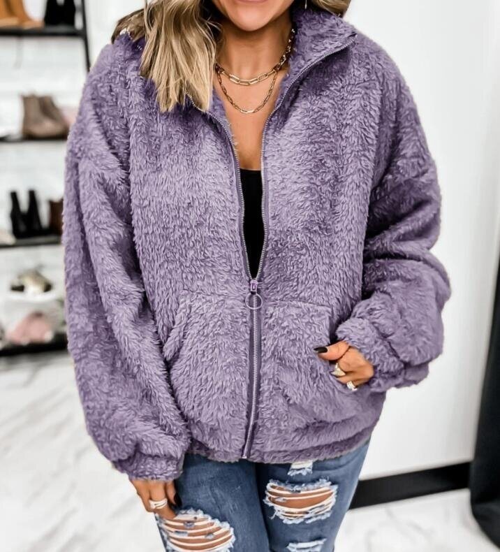 Sherpa Full Zipper Long Sleeve Sweater