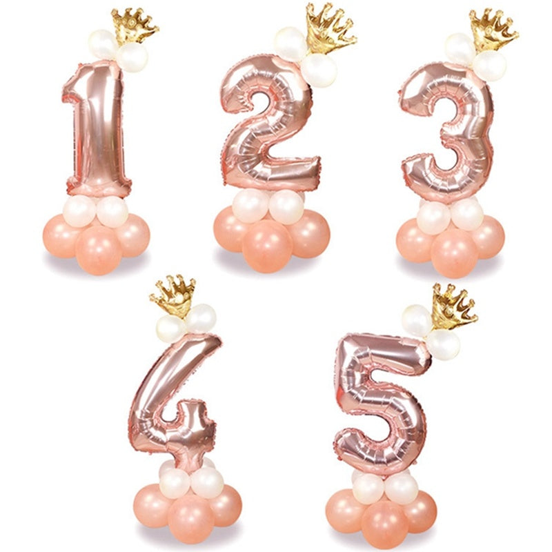 13Pcs/set Rose Gold Number Foil Balloons Happy Birthday Balloons Baby Shower Kids Birthday Party Decorations Number Balloons