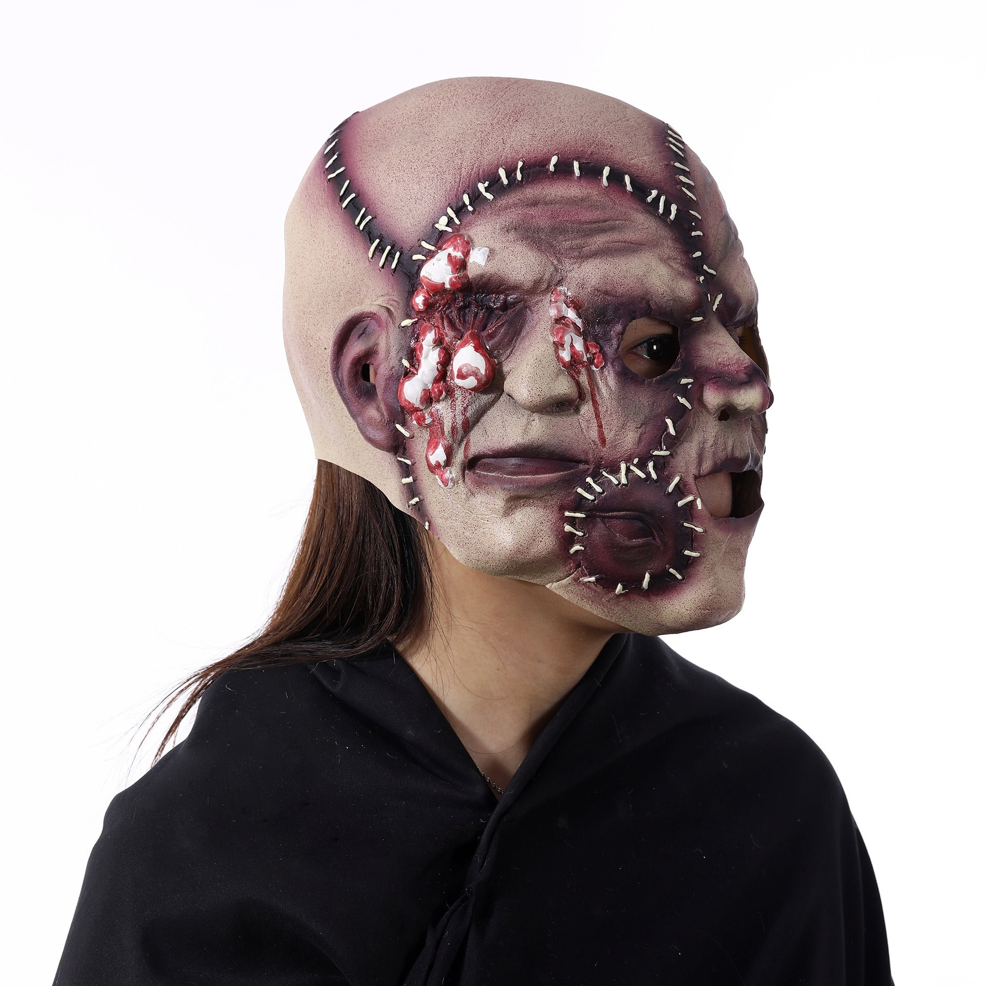 Halloween Party Three-sided Grimace Horror Mask Latex Soft Ghost Festival Simulation Face Headgear