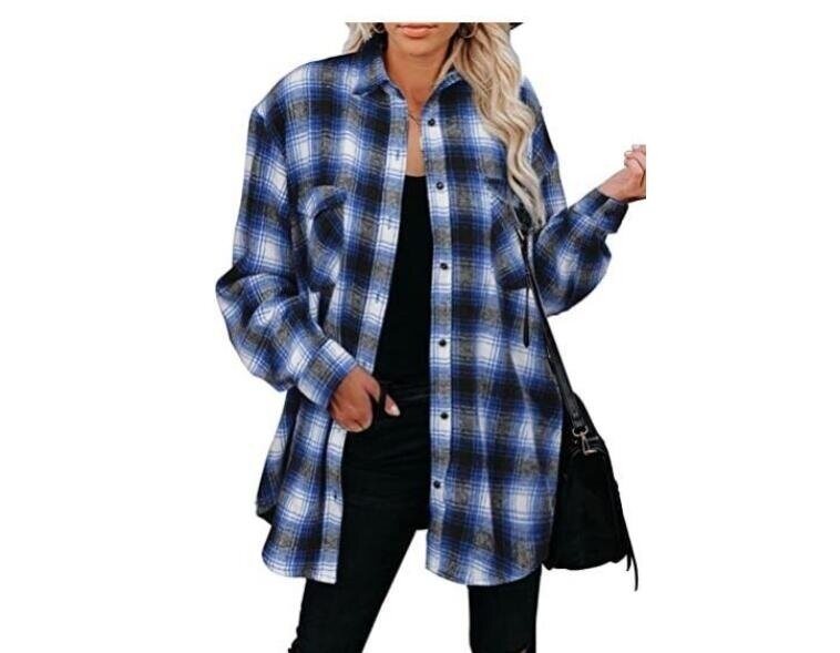 Long Sleeve Button Down Plaid Shirt Blouse Tops