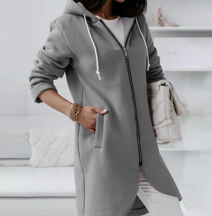 Zipper Hooded Long Fleece Sweatshirt