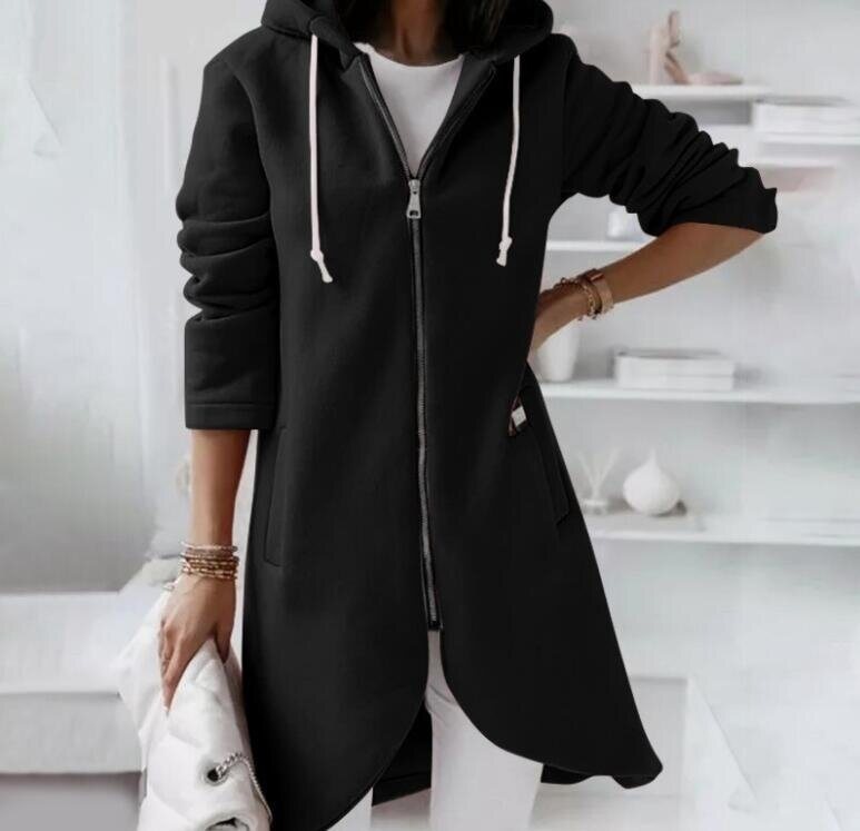 Zipper Hooded Long Fleece Sweatshirt