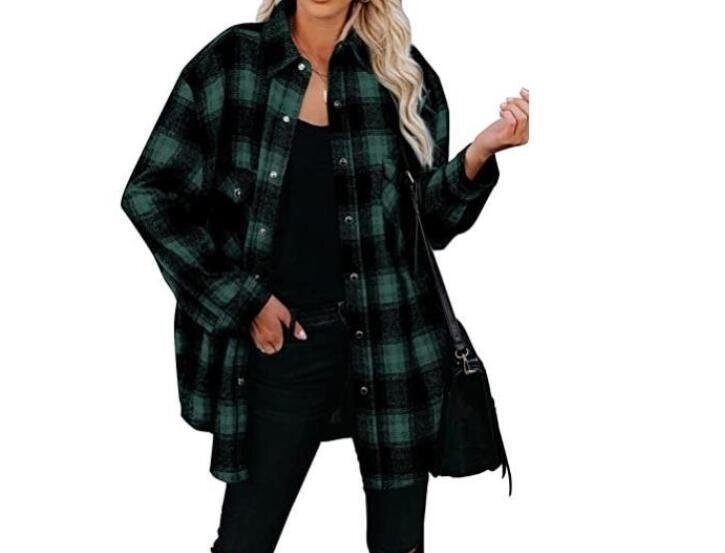 Long Sleeve Button Down Plaid Shirt Blouse Tops