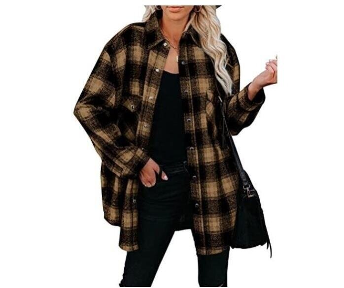 Long Sleeve Button Down Plaid Shirt Blouse Tops