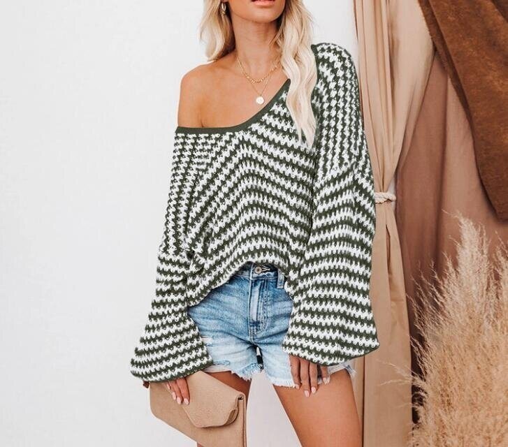 Striped Knitwear Round Neck Long Sleeve Sweater