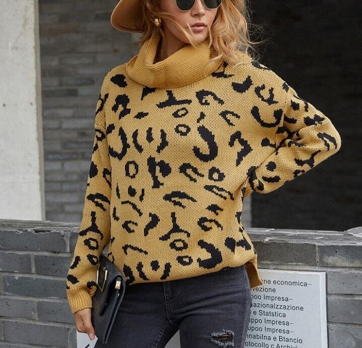 Turtleneck Leopard Knitted Sweater