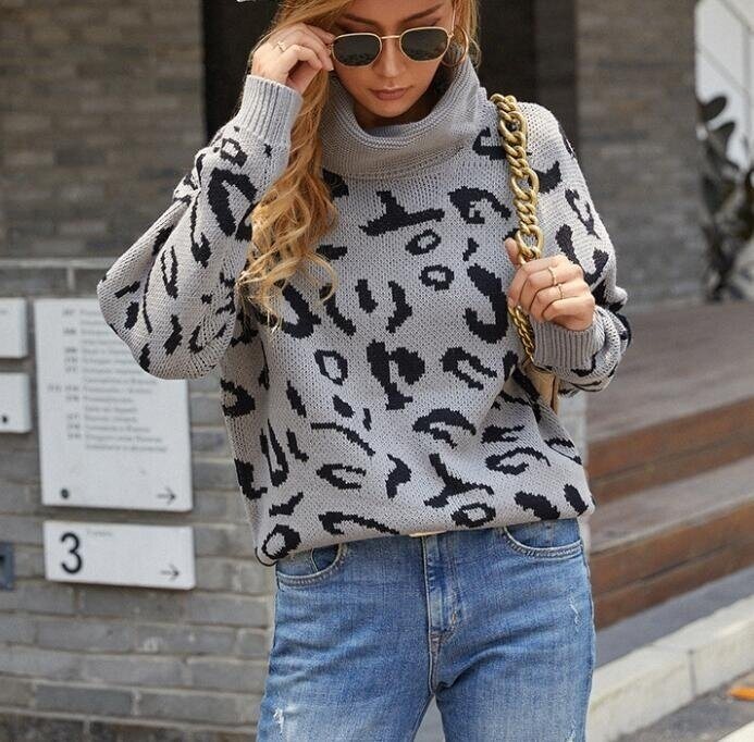 Turtleneck Leopard Knitted Sweater