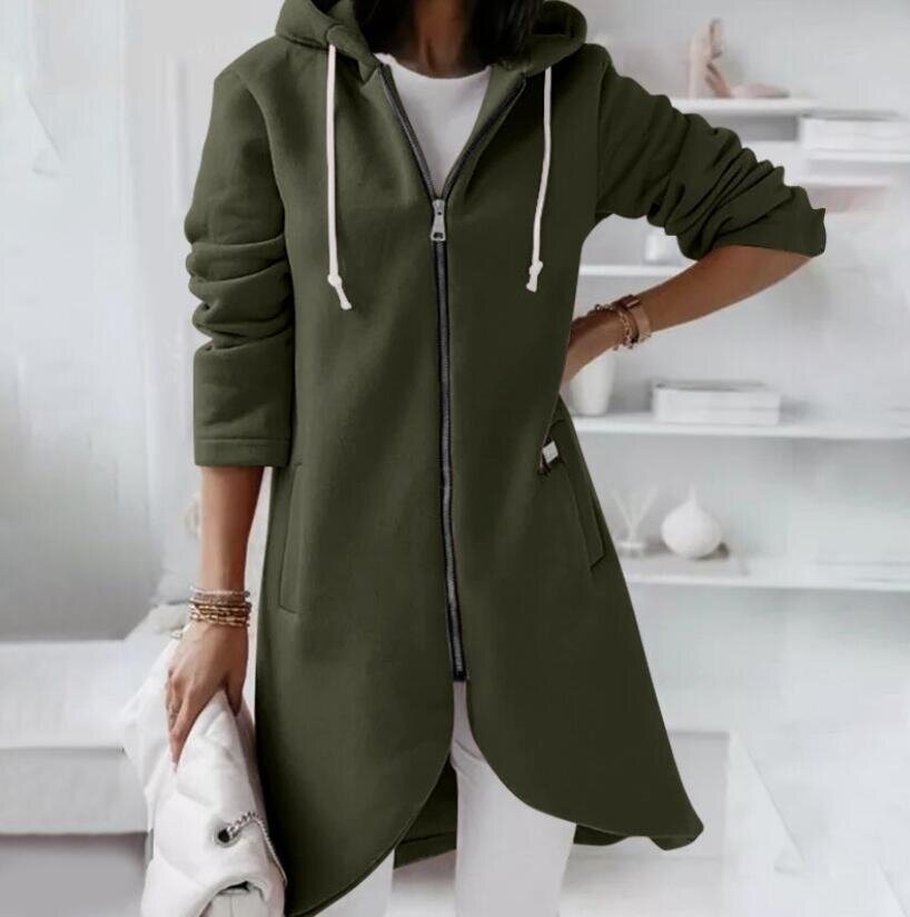 Zipper Hooded Long Fleece Sweatshirt