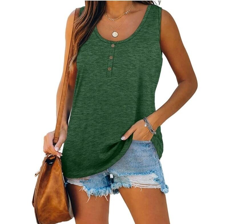 V Neck Button Tank Casual Basic Tunic Tops