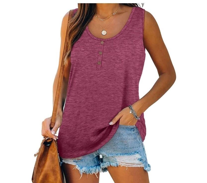 V Neck Button Tank Casual Basic Tunic Tops