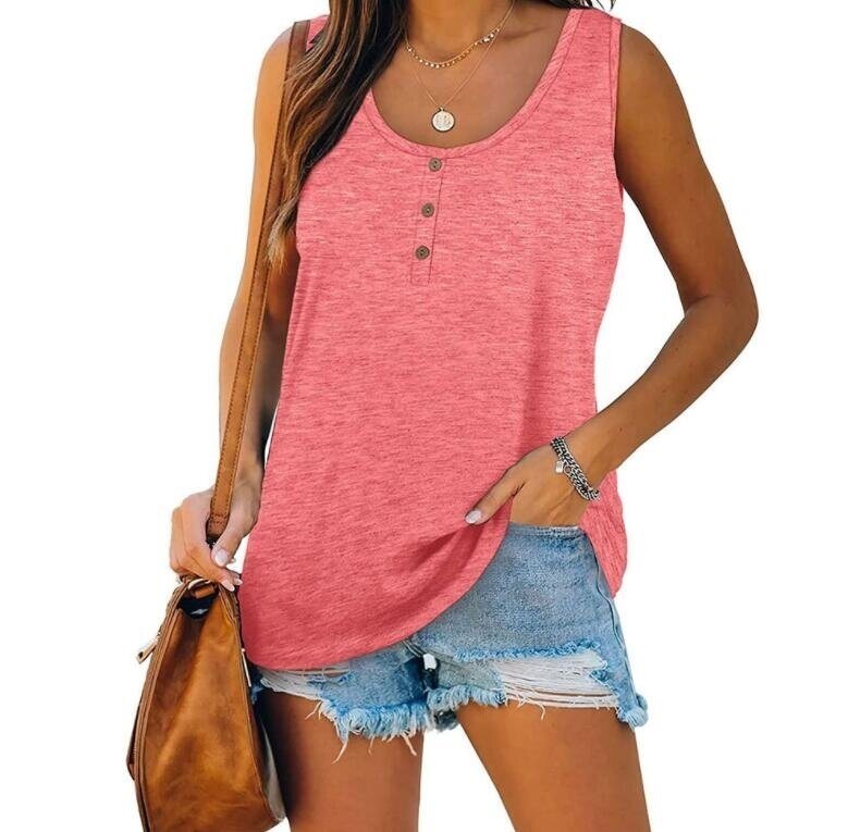 V Neck Button Tank Casual Basic Tunic Tops