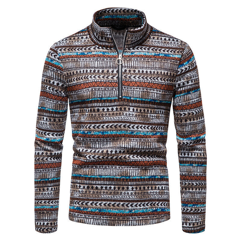 Men's Zip Sweater Casual Stand Collar Color Knit Pullover
