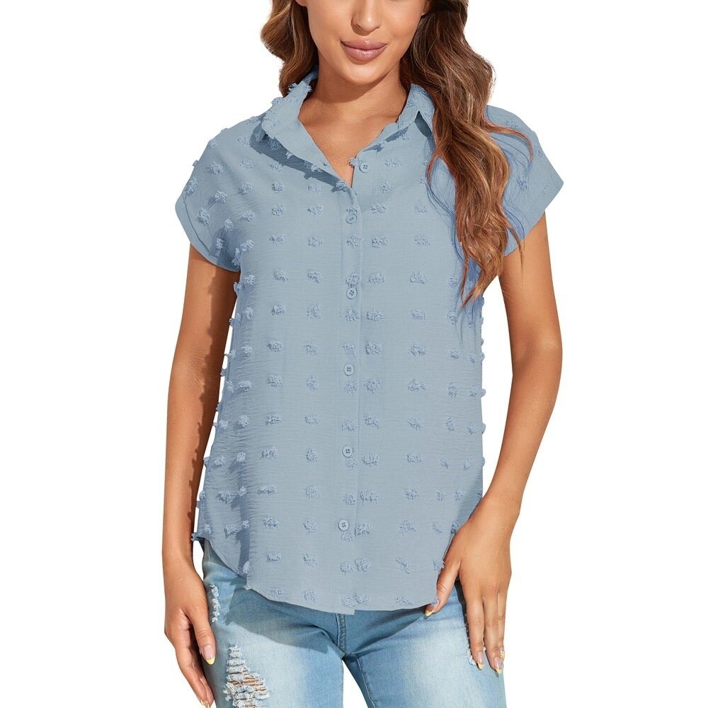 Chiffon Loose Short Sleeve Button Down Shirt