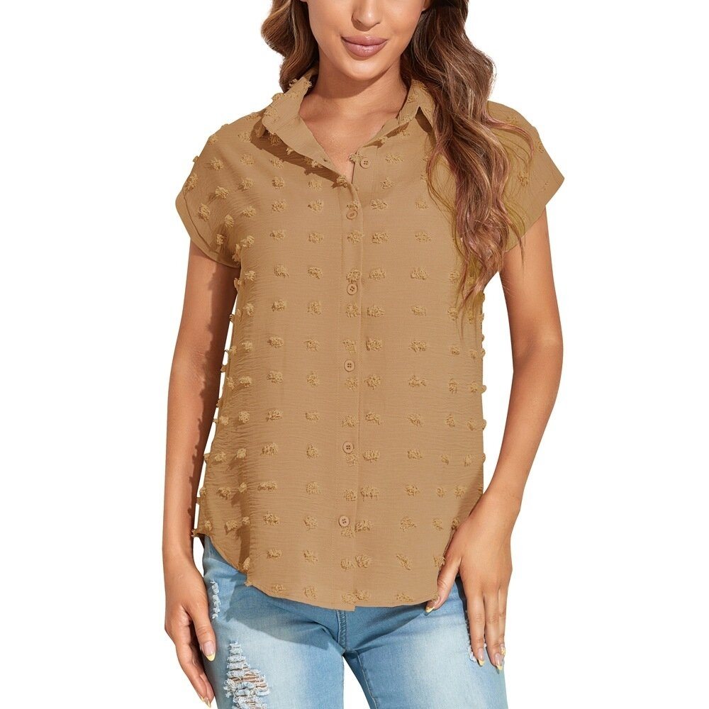 Chiffon Loose Short Sleeve Button Down Shirt