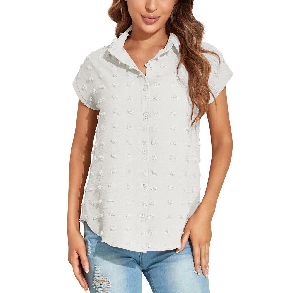 Chiffon Loose Short Sleeve Button Down Shirt