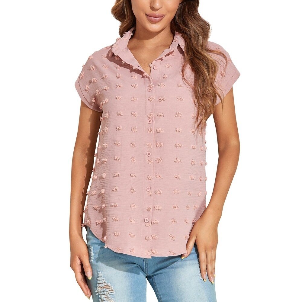 Chiffon Loose Short Sleeve Button Down Shirt